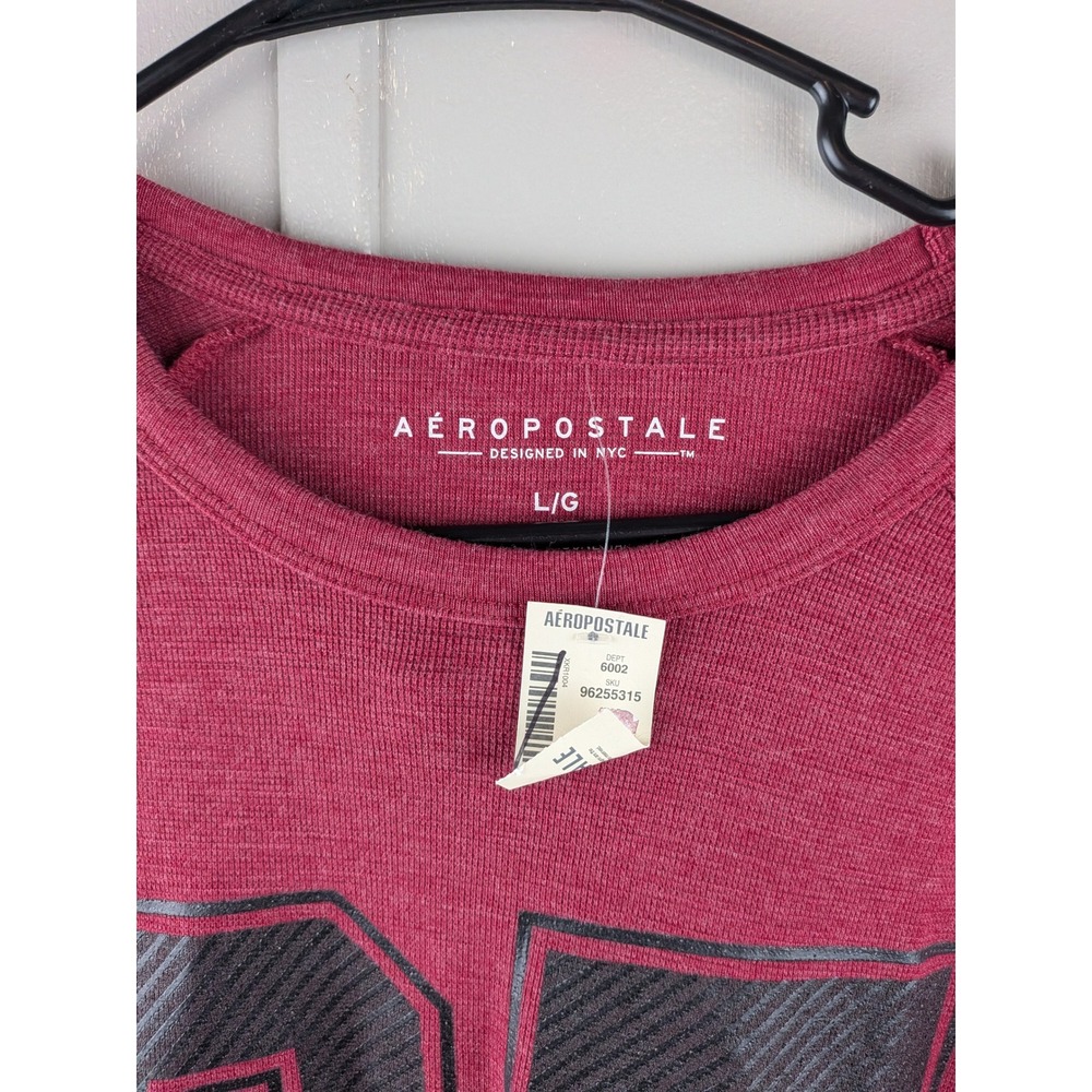 Aeropostale Mens Long Sleeve Thermal Shirt Burgundy Red NYC 95 Graphic Tee L - Picture 3 of 4